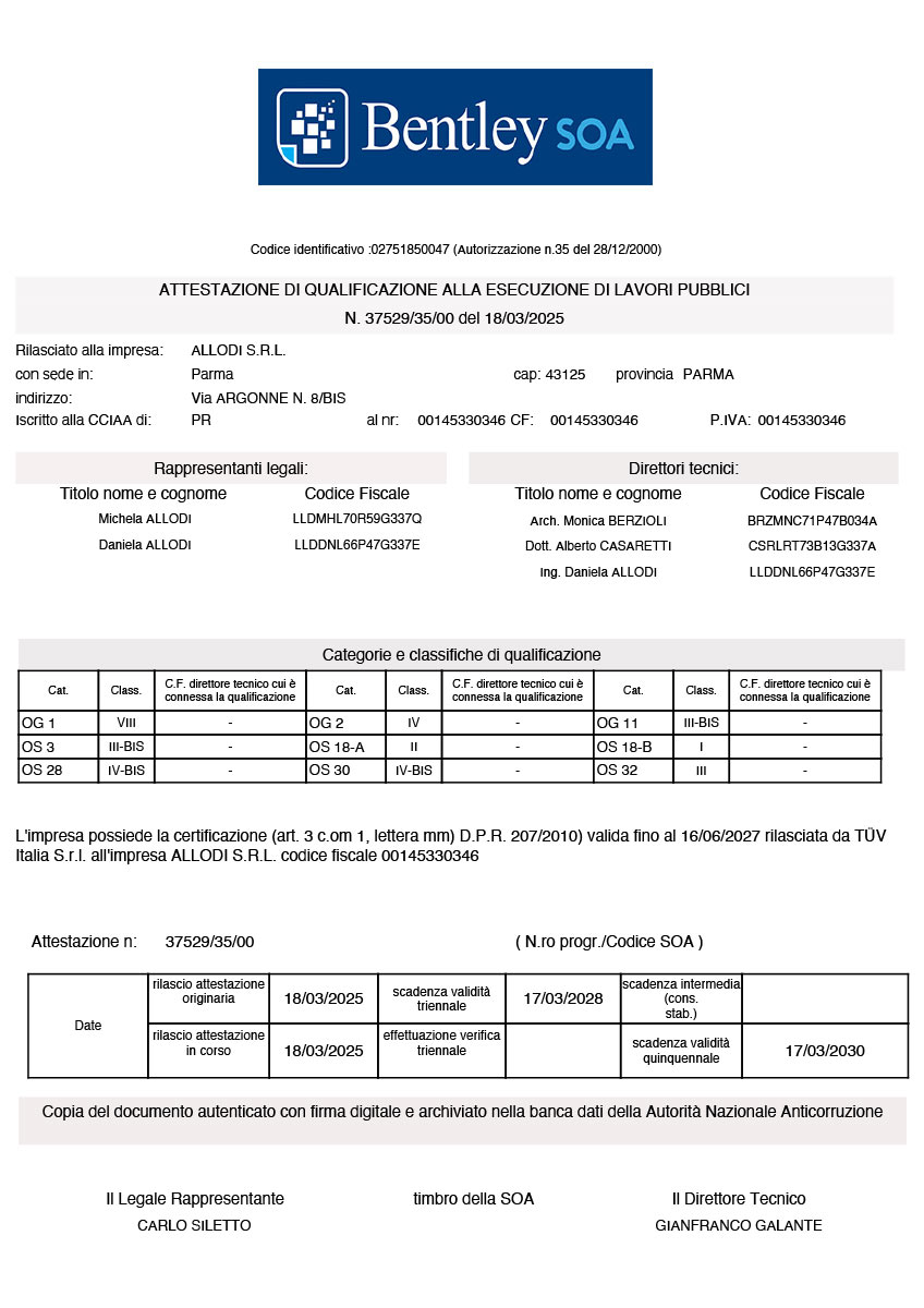 Certificazione Bentley SOA 2025
