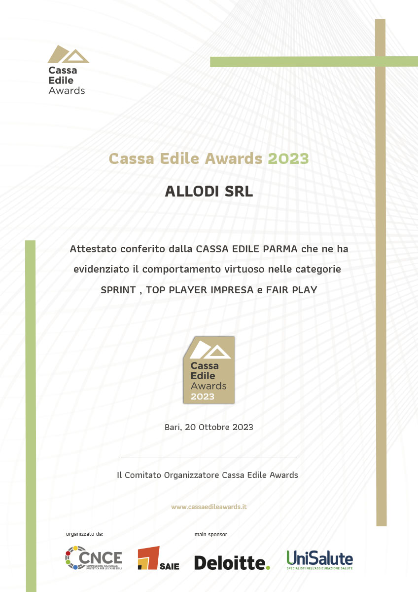 Impresa Allodi attestato Cassa Edile Awards 2023
