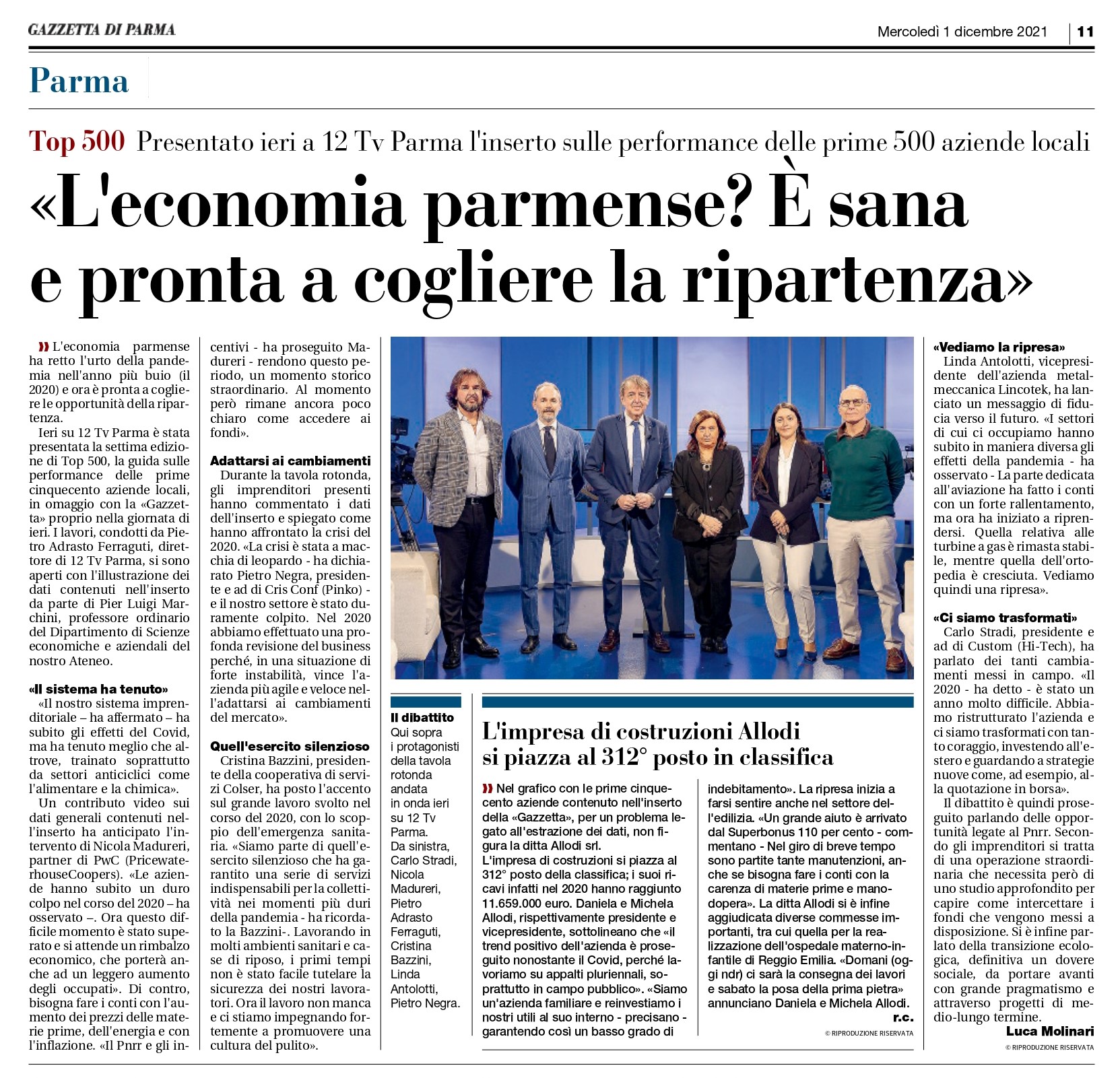 TOP500 Impresa Allodi Gazzetta di Parma 01.12.2021